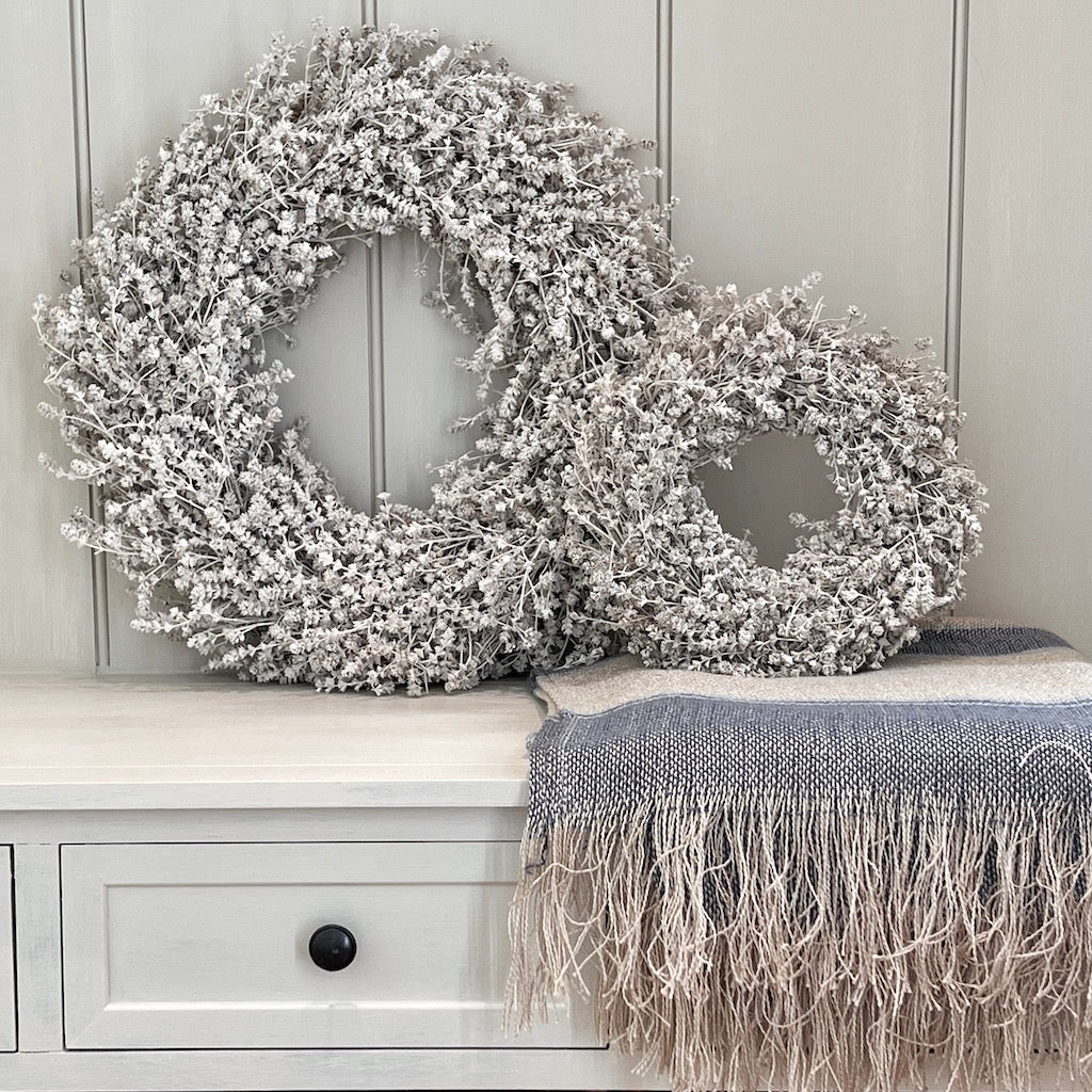 Linen Herb Wreath Dried Preserved Misty White