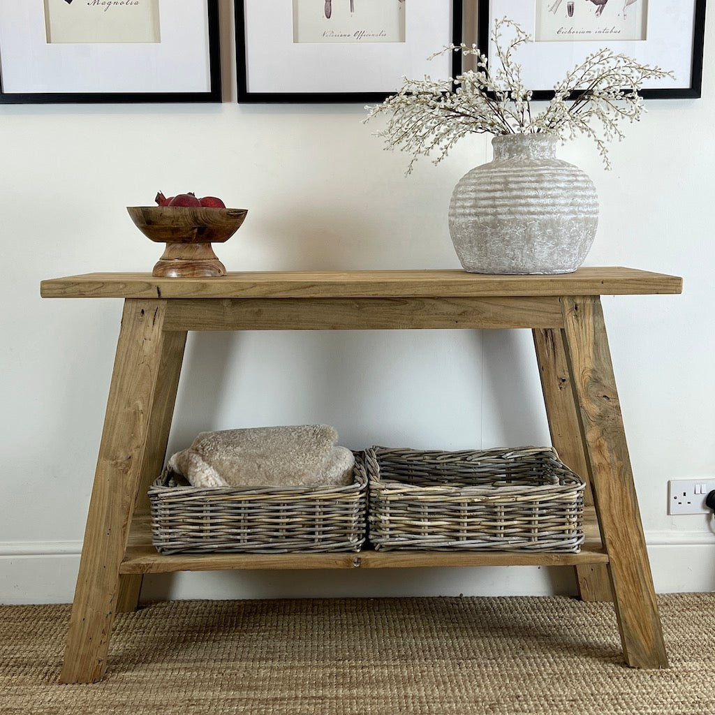 Reclaimed Teak Console Table Bottom Shelf