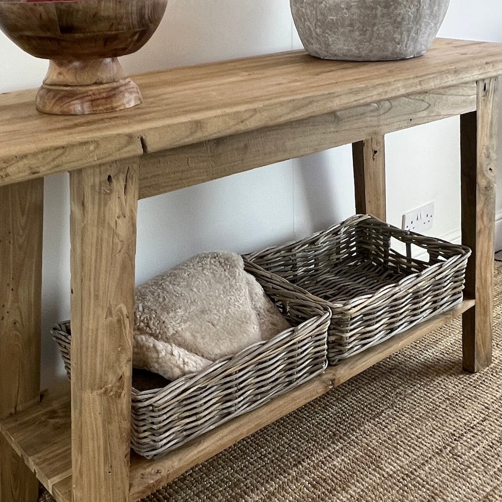 Reclaimed Teak Console Table Bottom Shelf
