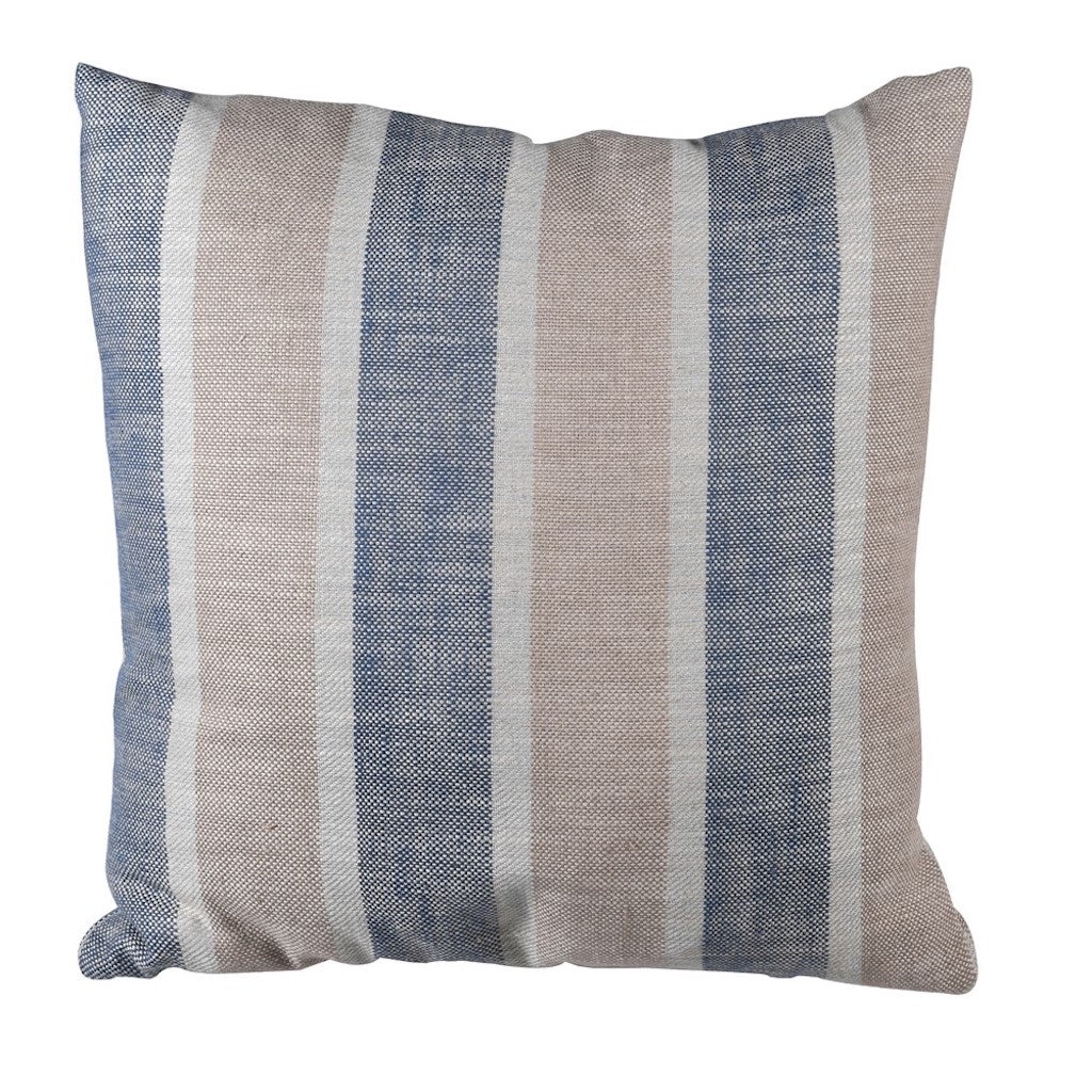 Wide Stripe Taupe Blue Cream Cushion Cover