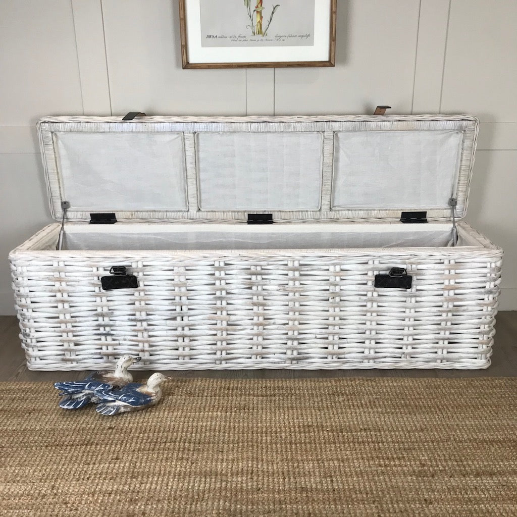 Handcrafted White Large Trunk Ottoman Storage Bench
