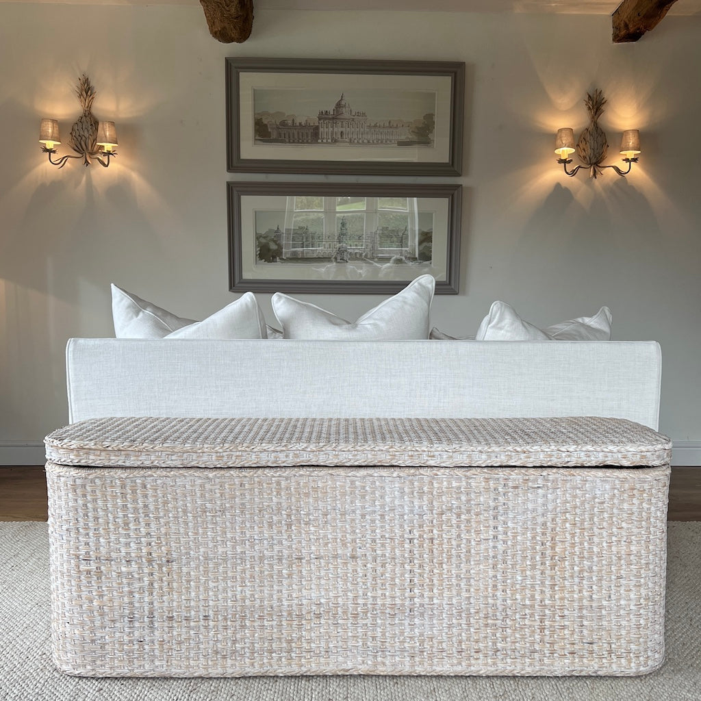 Rattan Whitewashed Ottoman Bed End 