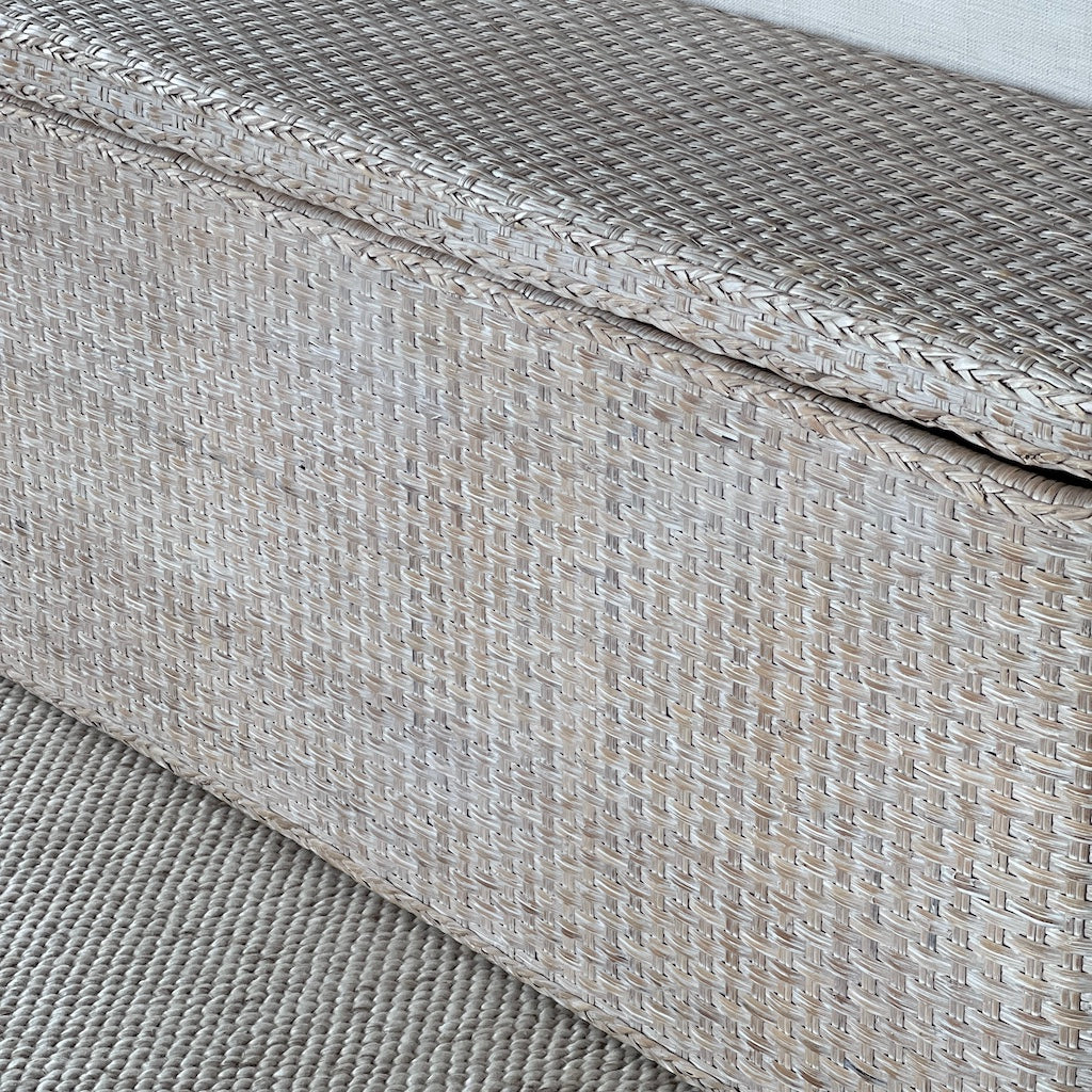 Rattan whitewashed ottoman