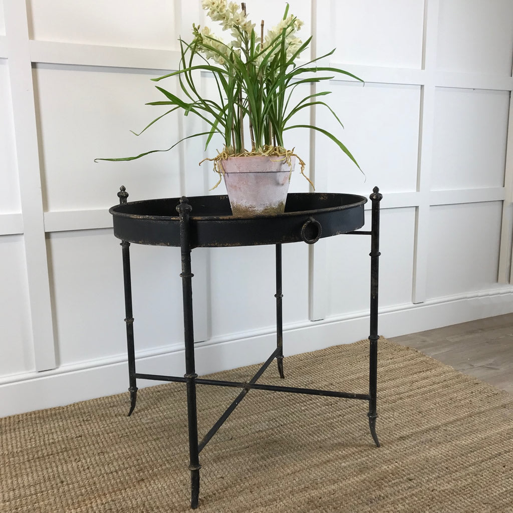 Black Distressed Metal Tray Large Side Table