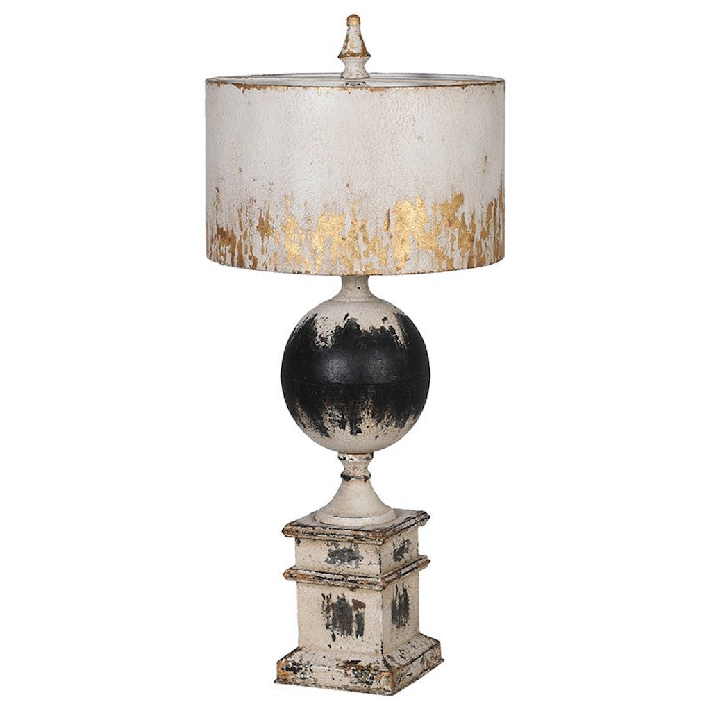 Distressed Handfinished Metal Table Lamp Cream Black Gold