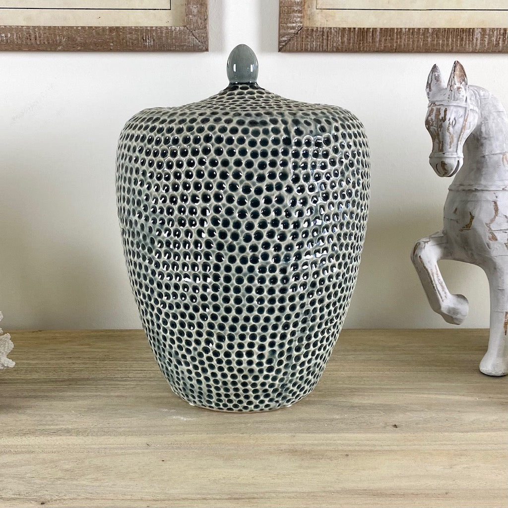 Striking Large Lidded Dimple Jar
