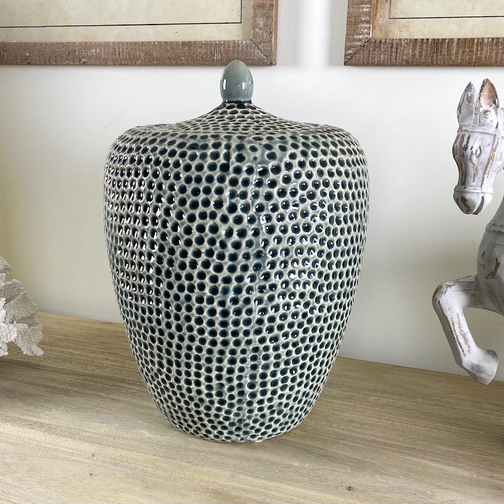 Striking Large Lidded Dimple Jar