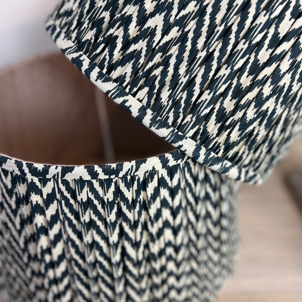 Block Printed Gathered Empire Cotton Lampshades Blue Black