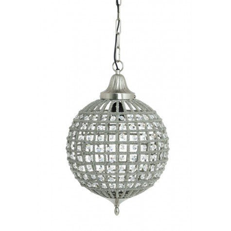 Beaded Pendant Crystal Nickel Effect Ceiling Light