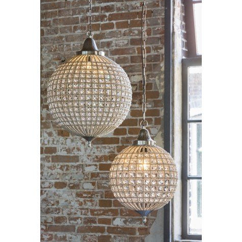 Beaded Pendant Crystal Nickel Effect Ceiling Light