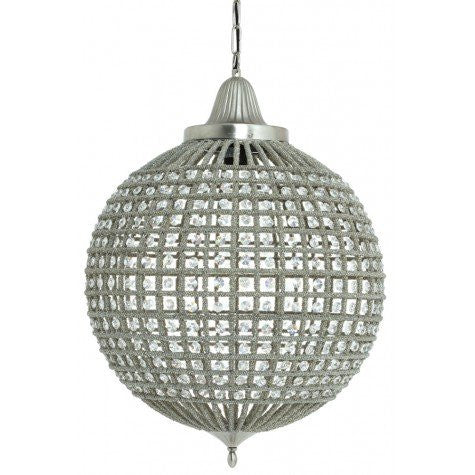Beaded Pendant Crystal Nickel Effect Ceiling Light