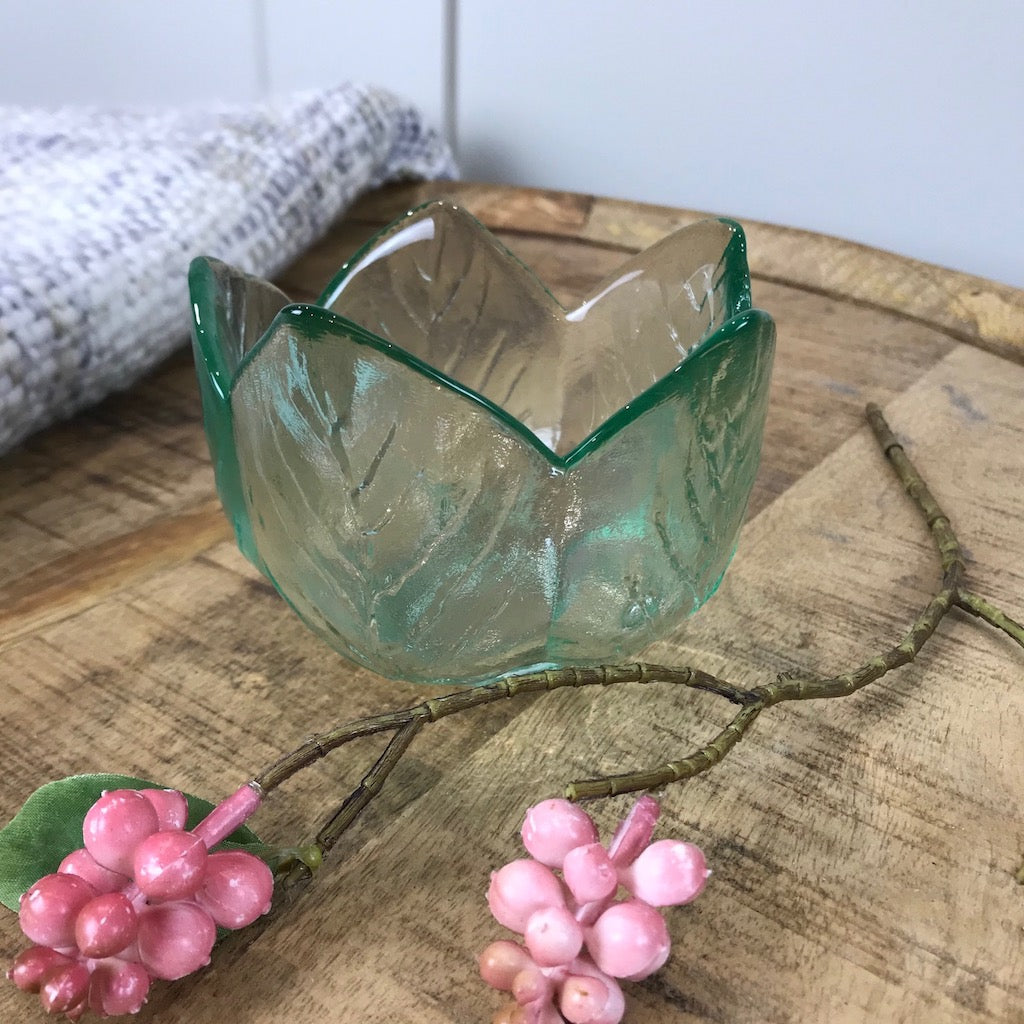 Recycled Glass Large Platter Small Lotus Flower Bowl