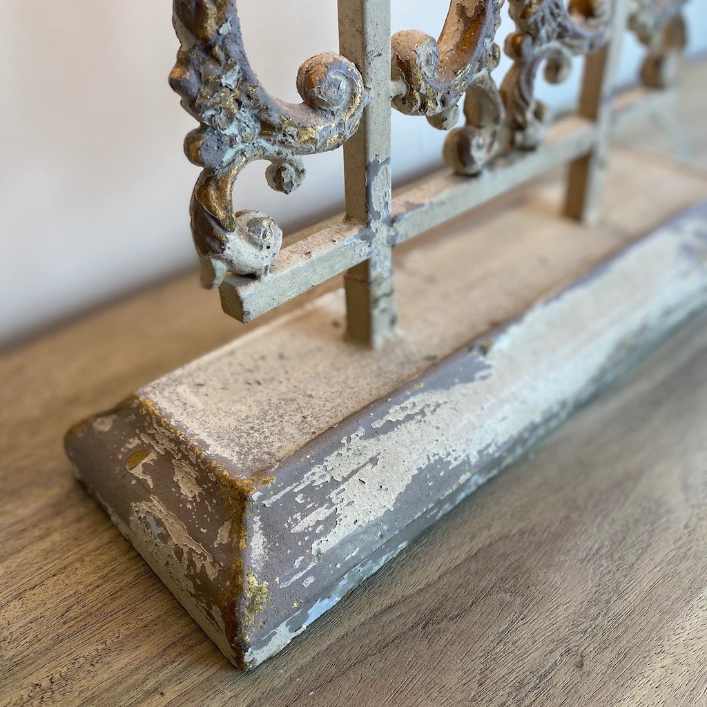 Distressed Handfinished Metal Table Lamp Grey Gold and Cream